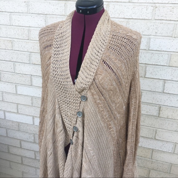 Free People Tan Neutral Cable Knit Cardigan Sweater Size Small - Picture 9 of 12